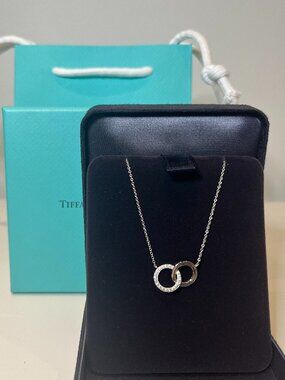 Tiffany & Co. 18k White Gold and Diamonds Double Interlocking Circles Pendant